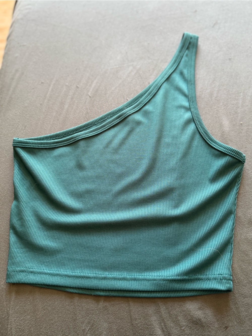 One-Shoulder Ribbed Crop Top in Teal